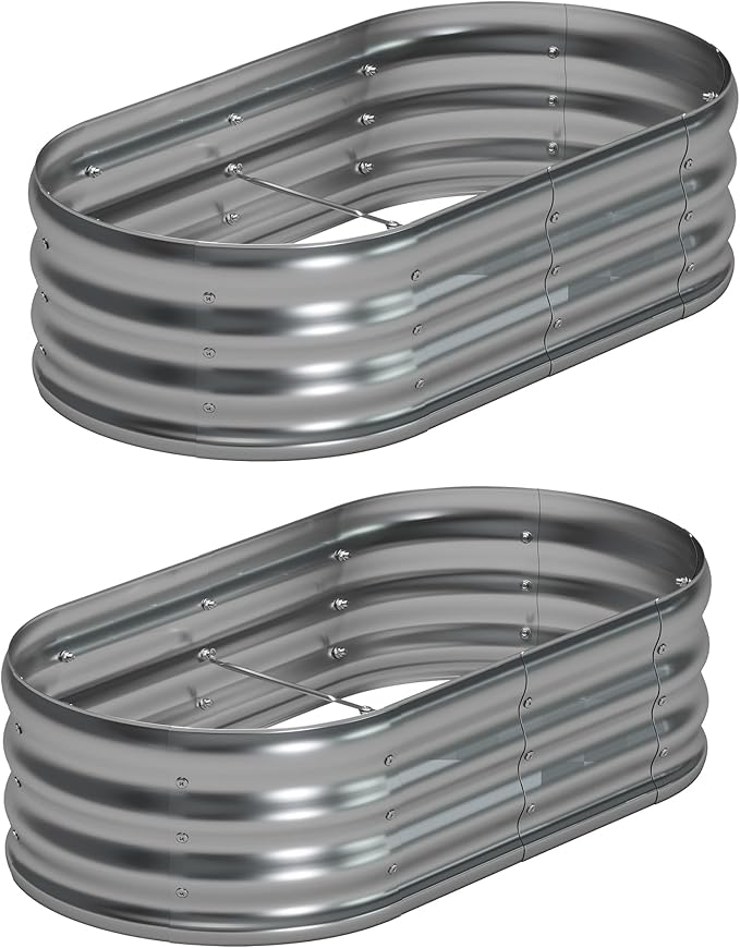 4x2x1ft(2 Pack) Oval Galvanized Raised Garden Bed,Outdoor Planter Box Metal Patio Kit Planting Bed for Vegetables Flowers and Succulents