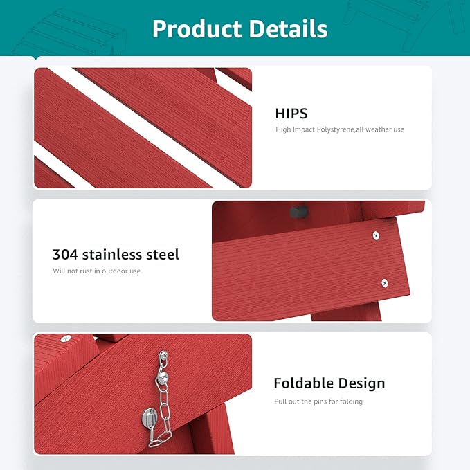 SERWALL Folding Adirondack Footrest, All Weather Adirondack Ottoman Without Assembly, Red