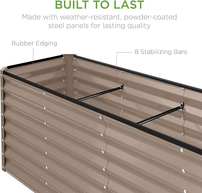 Best Choice Products 8x2x2ft Outdoor Metal Raised Garden Bed, Rectangular Deep Root Planter Box for Vegetables, Flowers, Herbs, and Succulents w/ 239 Gallon Capacity - Taupe