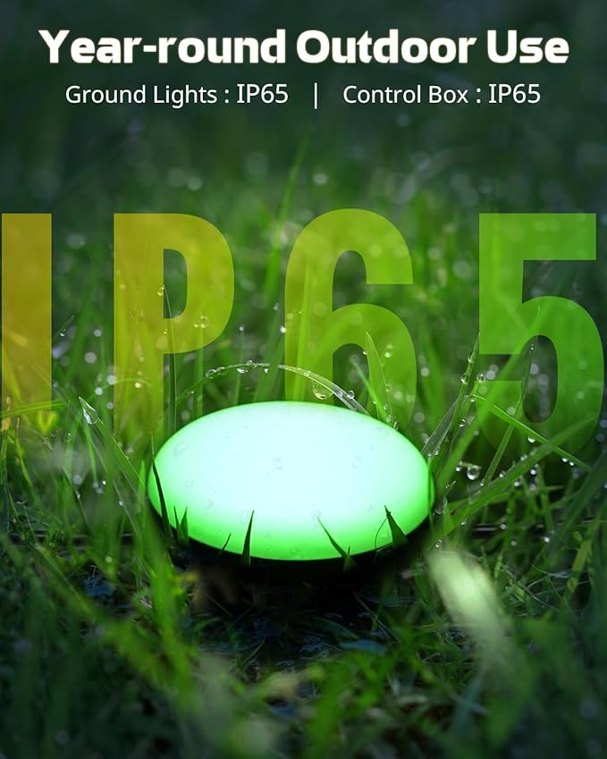 Outdoor Ground Lights, 33ft RGB+IC Outdoor Lights for Patio, 15 Pack Pathway Lights with App Bluetooth Control, LED Patio Lights with IP65 Waterproof for Garden Decor, Mulitiple Scene Modes