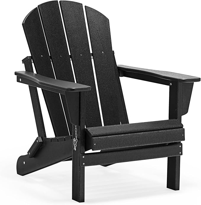 WO Home Furniture Adirondack Chairs Table Set of 3 PCS Outdoor Folding Chairs Side End Table Weather/UV Resistant for Lawn, Garden, Bon Fire, Balcony (Black)