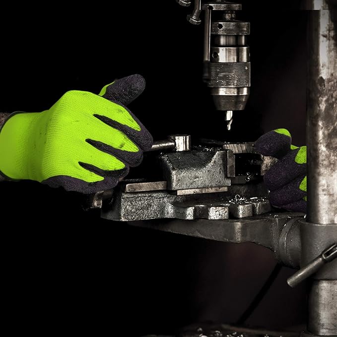 Evridwear Crinkle Latex Rubber Hand Coated Safety Work Gloves for Men Women General Multi Use Construction Warehouse Gardening Assembly Landscaping (M-Size) Lime 120 Pairs Pack