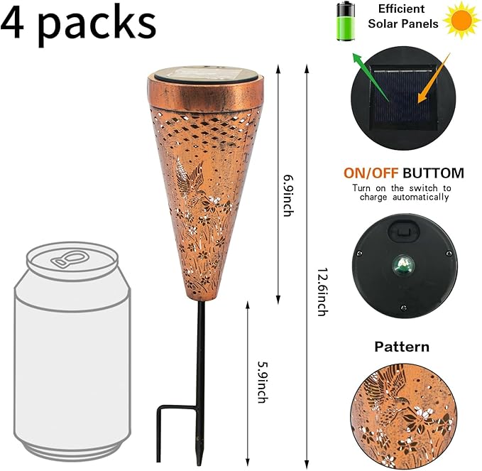 DIBIEECN 6 Pack Hummingbird Solar Pathway Lights Outdoor,Metal Garden Decorations Outdoor Lights with Patterns and Warm Light,Waterproof Landscape Lighting for Path Patio Backyard Walkway Yard