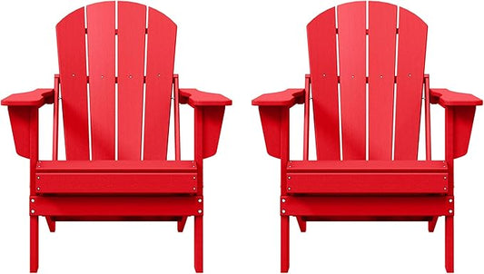 Westin Outdoors Laguna WO Home Furniture Adirondack Chair 2 PCS Set Outdoor Folding Patio Chair for Bon Fire Pit Garden Lawn Backyard Lounging Relaxing (Red)