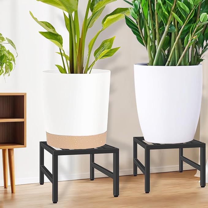Plant Stand Indoor Outdoor, Heavy Duty Wrought Iron Pedestal Stands Metal Plant Stand for Indoor Outdoor, Sturdy Low Flower Stand Display Planter Shelf, 2pcs, Black
