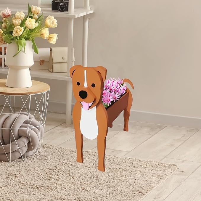 Staffordshire Bull Dog Planter Plant Pots,Cute Garden Dog Flower Planter,Dog Planters Birthday Gifts for Women,Office,Indoor/Outdoor Decor（9.45in*5.79 * 13.39in）