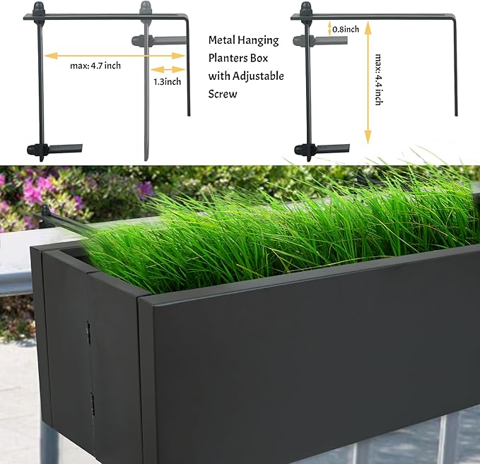 Metal Railing Planter Box, 30 Inch Balcony Planters with Adjustable Brackets, Large Hanging Planters for Outdoor Fence Deck