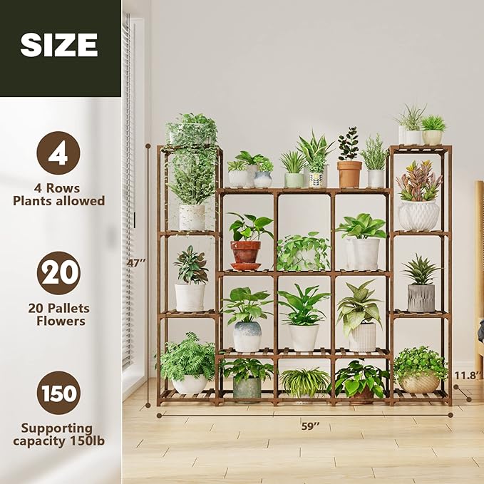Bamworld Large Plant Stand Indoor Plant Shelf Outdoor Tall Wood Plant Holder for Living Room Multiple Plants Patio Balcony Garden 17 Pots