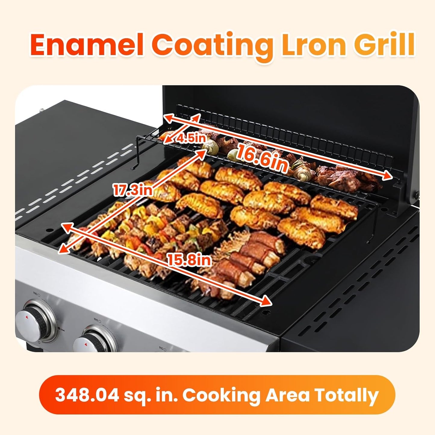 3-Burner Propane Gas BBQ Grill with Porcelain-Enameled Cast Iron Grates, Baking Sheet, 2 Foldable Side Table, 36,900 BTU Stainless Steel Grill for Outdoor Camping Barbecue Grilling Backyard Cooking