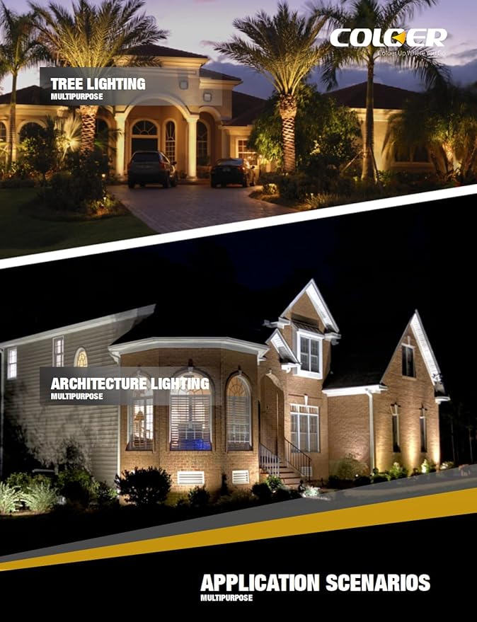 COLOER Brass Landscape Spotlights, 10 Pack Spotlight Fixture Outdoor with 5W Aluminum Housing MR16 LED Bulb 2700K 450LM, 12V AC/DC Low Voltage Landscape Lighting, Uplight for Garden and Patio(103B)