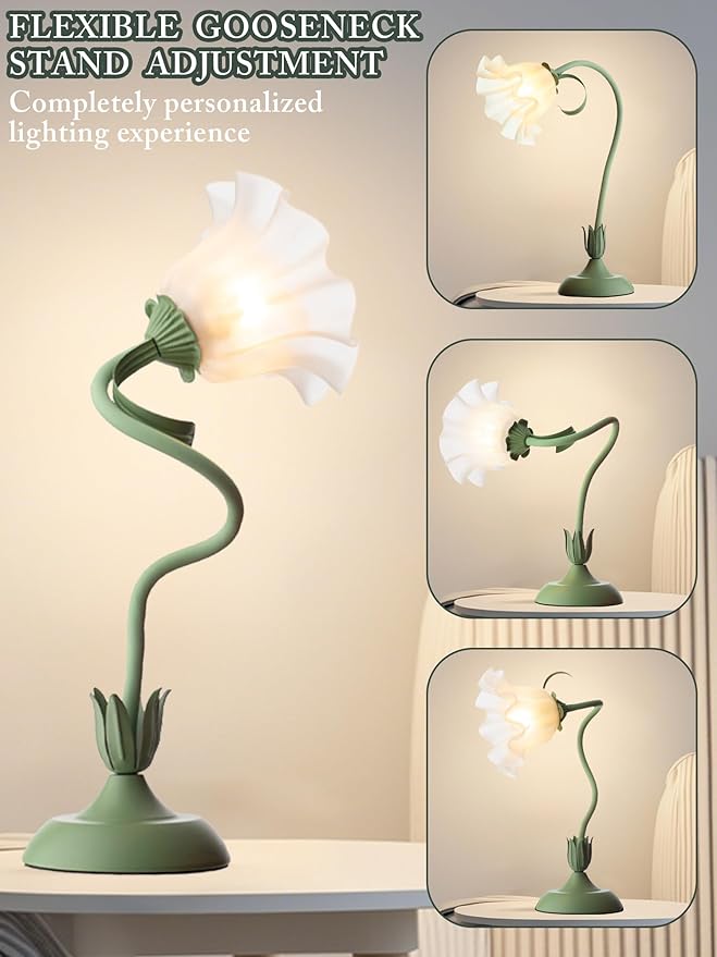 Flower Table Lamp,LED Reading Light Bedside Vintage Flower Night Light,3 Colors Modes Kawaii Bedside Lamps Decor,Living Room Bedroom Room Lighting Table Lamps Home Decoration (Green)