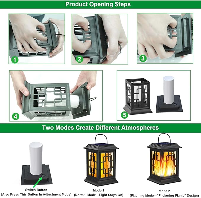 Solar Lanterns Outdoor Waterproof, Hanging Solar Lights for Outside Black Hanging Solar Powered Lantern Decorative for Garden Yard Patio, 2 Pack