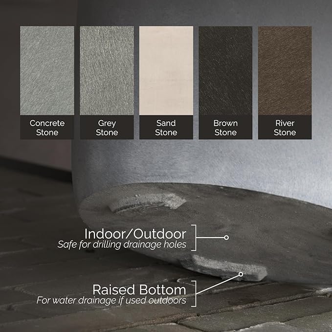 Mondo Large Planter – Concrete Stone Finish – Fiberglass Indoor/Outdoor and Weather-Resistant Round Planter (19.7" D x 19.1" H Exterior, 18.5" D x 18.5" H Interior)