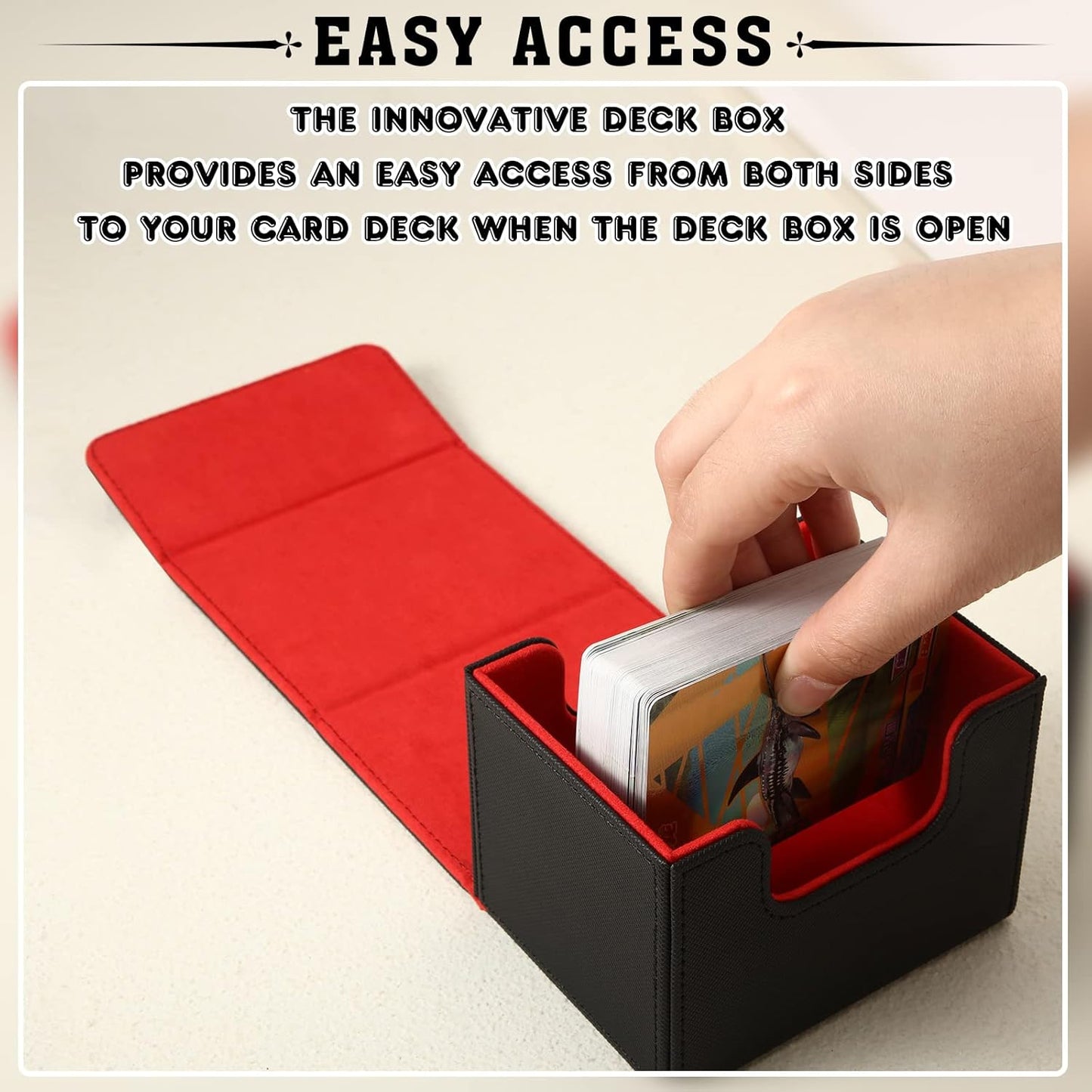 Yookeer 4 Pieces Leather Deck Card Boxes Cards Deck Game Box for Collectible Playing Card Box Compatible with MTG Commander(Black, Green, Red, Blue,Horizontal)