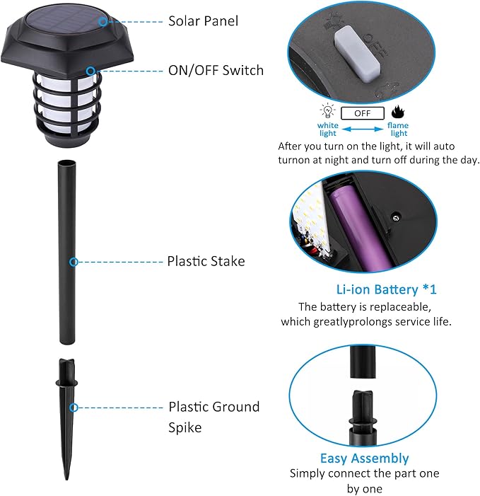 2Pack Solar Flame Lights Outdoor Solar Torch Lights Flickering Flame Solar Powered Auto On/Off Waterproof Security Path Lights for Walkway Garden Yard (66 LED)