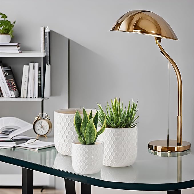 Docrin Plant Pots Indoor with Drainage: 6.4+5.3+4 Inch Ceramic Flower Pots for Plants - Set of 3 Modern Decorative Planters for House/Office/Gift - White Honeycomb