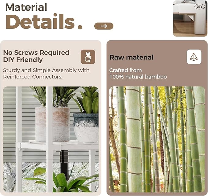 Bamworld White Plant Stand Indoor Plant Shelf Outdoor Wood Plant Rack for Multiple Plants 3 Tiers Ladder Plant Holder for 7 Plant Pots for Living Room Boho Home Decor for Gardening