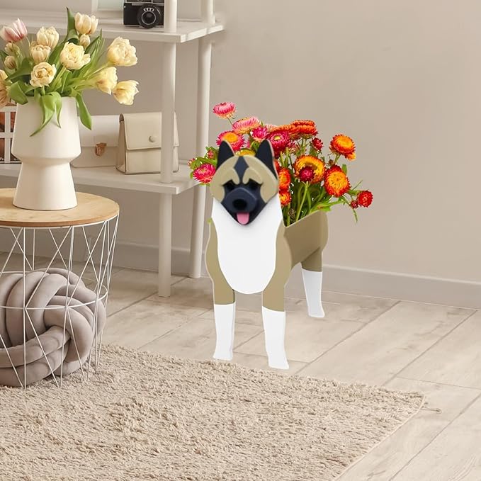 American Akita Dog Planter Plant Pots,Cute Garden Dog Flower Planter,Dog Planters Birthday Gifts for Women,Office,Indoor/Outdoor Decor（9.45 * 6.1 * 13.39in）