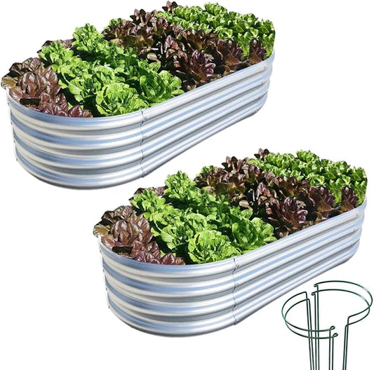 Raised Garden Bed, 2 Pcs 5×3×1ft Outdoor Galvanized Planter Boxes, Galvanized Garden Beds Outdoor with Metal Plant Stakes, Large Raised Garden Stock Tank, Garden Beds Outdoor for Vegetables