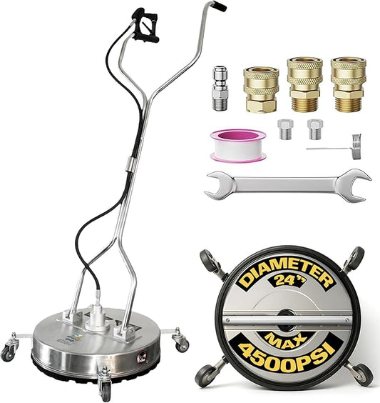 EDOU Dual 24" Pressure Washer Surface Cleaner - Surface Cleaner with Wheels - Heavy Duty Composite, 4,500 PSI Max Working Pressure - Includes 3/8 Inch Quick Connector Kit and Teflon Tape