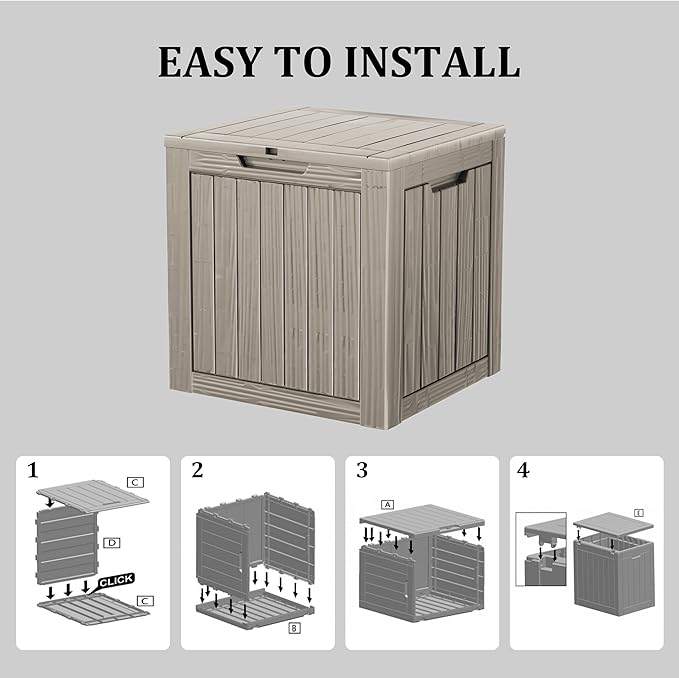 30 Gallon Waterproof Deck Boxes for Outdoor - Compact Resin Patio Storage Boxes, Pool Storage Bin with Lock for Cushions & Tools, UV-Resistant, Slate Grey