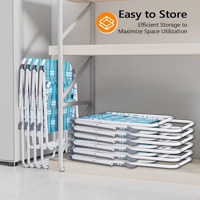 VINGLI Patio Lawn Webbed Folding Chairs Outdoor Beach Portable Camping Chair for Yard, Garden (2, White & Blue, Oversized)