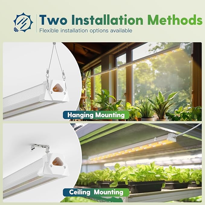 FREELICHT 2 Pack 4FT LED Grow Light, 40W (250W Equivalent), Full Spectrum Sunlight Growing Lamp Fixture, Linkable Hanging Plant Light for Hydroponic Indoor Plants Seeding, Plug-in with On/Off Switch