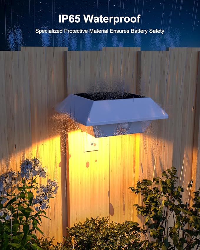 8 Pack Solar Powered Gutter Lights Outdoor Decorative Waterproof 12 LEDs Yard Lamp for Fence, Railing, Outside Wall, Deck, Garden, Path, Backyard, Walkway, Patio, No Drilling Installation (Warm White)