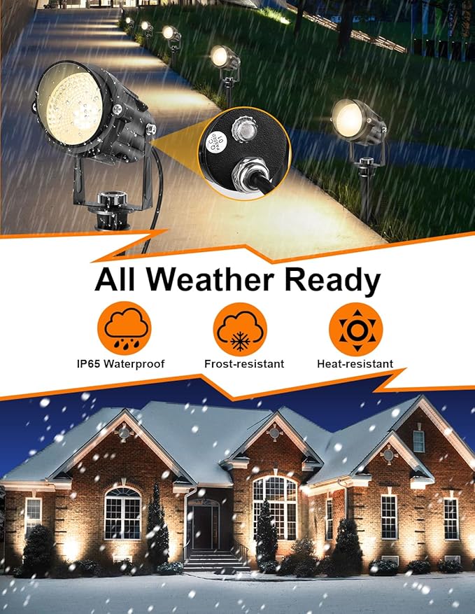 Dusk to Dawn Outdoor LED Spotlight, Outdoor Landscape Lighting with Photocell Sensor, 3000K Warm White Waterproof Spot Lights for Yard Flag Pole House Garden Tree(2 Pack)