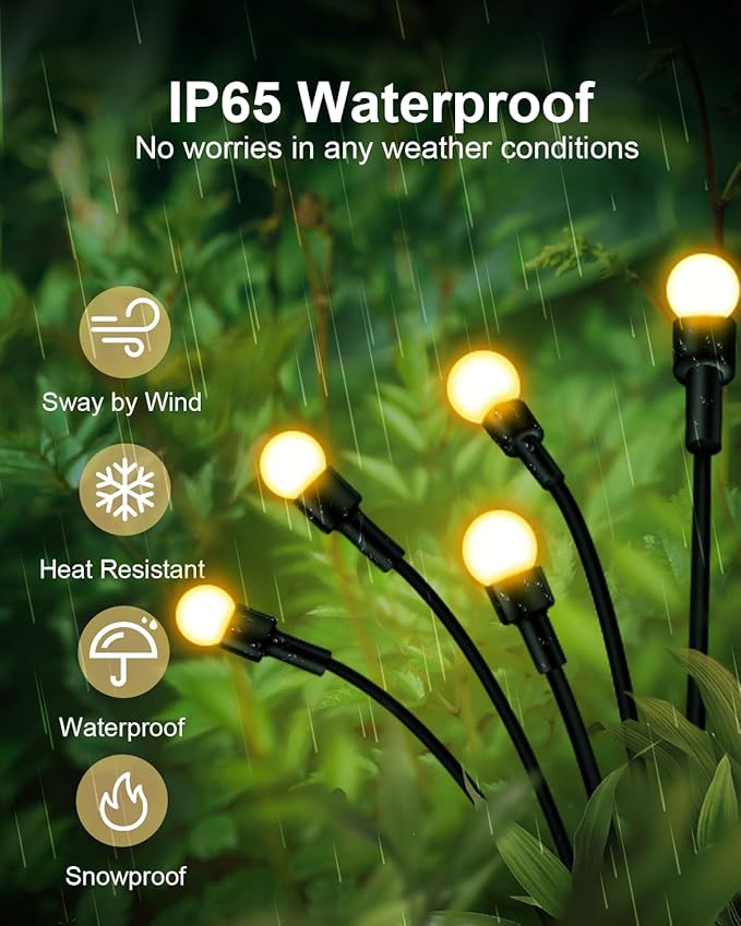 Solar Garden Lights,2Pack 16LEDs 8Modes Firefly Lights Outdoor Decorations, Swaying Light Sway by Wind,Firefly Solar Lights for Outside IP65 Waterproof,Yard Patio Decoration, Warm White