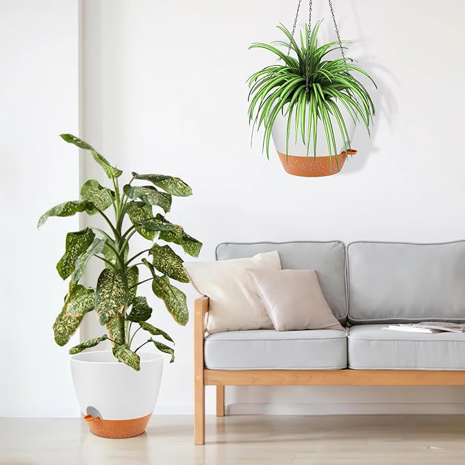 GARDIFE Large Hanging Planter, 12 inch Hanging planters for Indoor. Outdoor Plants, Self Watering Plant Pot, Plant Hanger, White