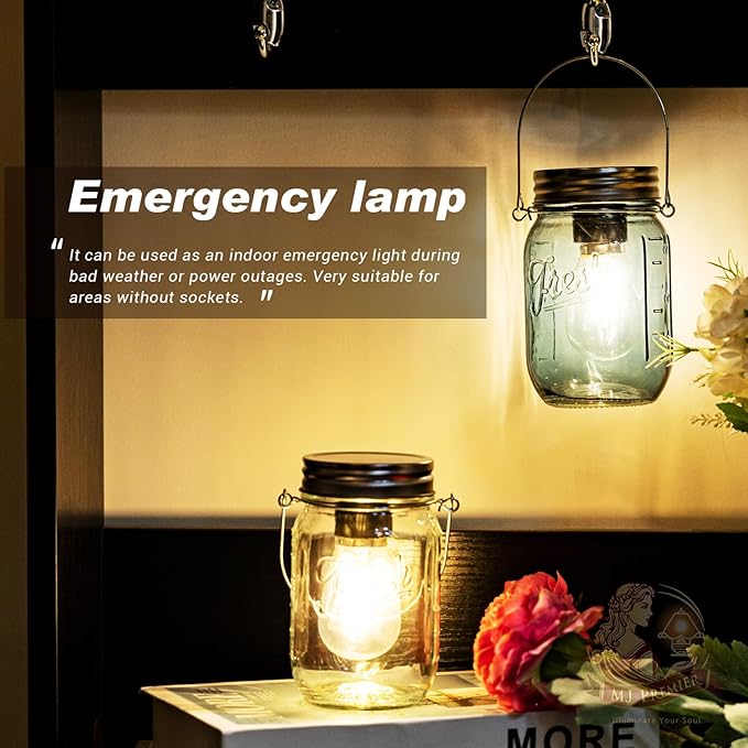 Outdoor Mason Jar Lights Hanging, 2-Pack LED Decorative Garden Lanterns with Timer, Battery Operated Vintage Glass Light for Patio Camping Courtyard Backyard Tree Hallway Stairs Farmhouse (2Color)