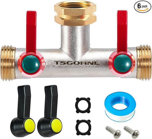 Hose Splitter, 180 Degree T Type Water Hose Splitter, Faucet Splitter 2 way 3/4" GHT Thickened Hexagonal Water Inlet with 2 More Extension Handles