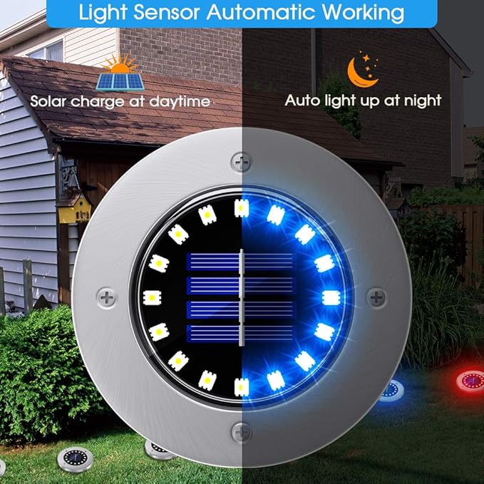 NFESOLAR Solar Lights Outdoor with 16 LEDs, 8 Pack Bright Multi-Color Solar Ground Lights Outdoor Waterproof Christmas Lights for Pathway Garden Yard Lawn Walkway Halloween Christmas Decorations