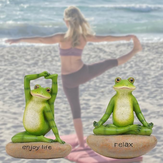 Garden Yoga Frog Decor Statues - 2 Pcs Figurines Statue Animal Decorative Sculptures Resin Garden Décor Meditation for Home 4.5 * 4 * 6 Inch