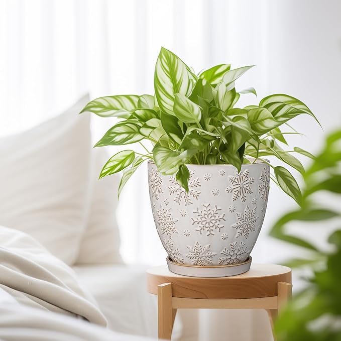 Ceramic Planter 8 Inch Plant Pot with Drainage Hole and Saucer Ceramic Pots for Indoor Plants Outdoor Large Flower Pot for Home Decor White