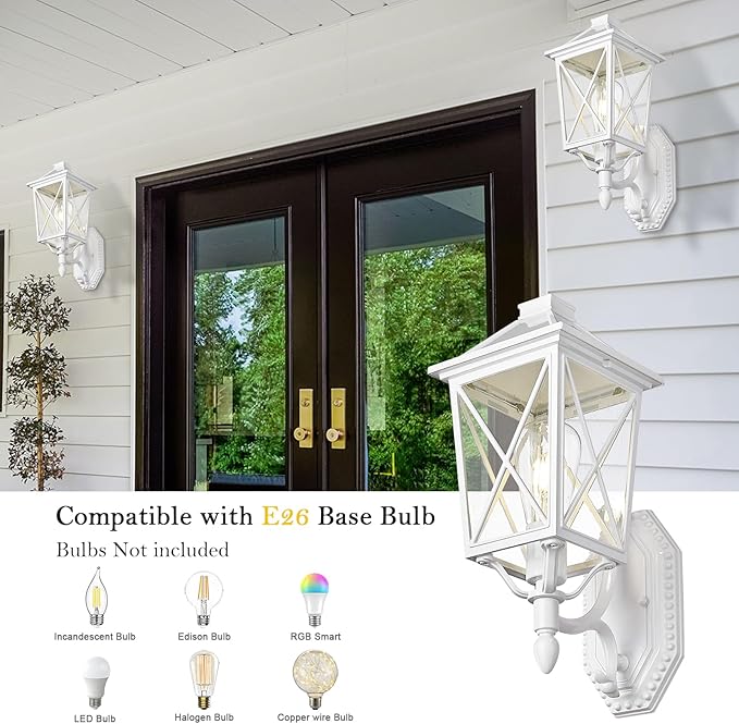 Darkaway Outdoor Wall Light Fixture,2pcs Outside Porch Lights Wall Mounted Seeded Glass Exterior Waterproof Lantern Modern E26 Socket Wall Sconce Lighting for Front Door Yard Patio