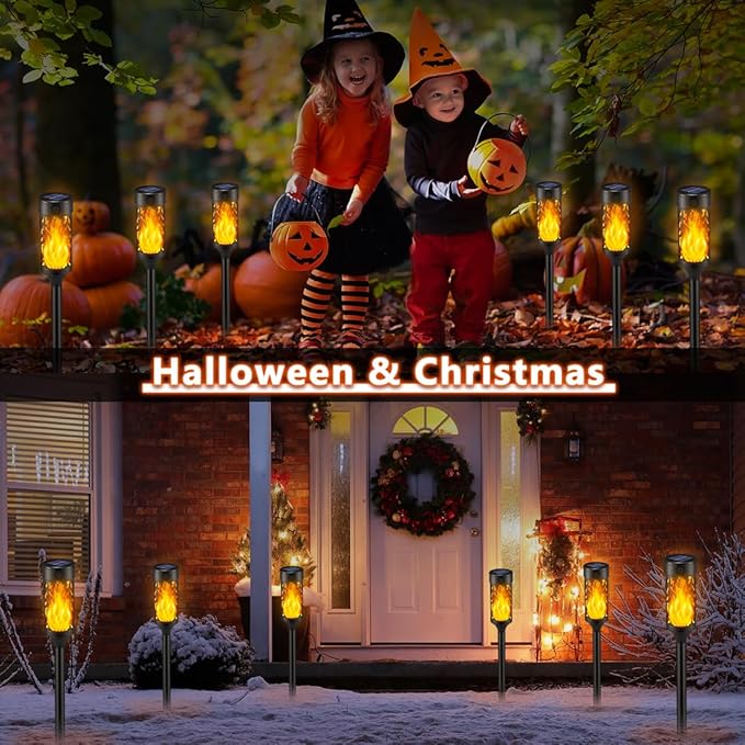 6Pcs Solar Lights Outdoor Waterproof, Tiki Torches for Outside with Flickering Flame, Solar Powered Outdoor Lights for Garden Decor, LED Luces Solares Garden Lighting for Pathway Yard Decorations