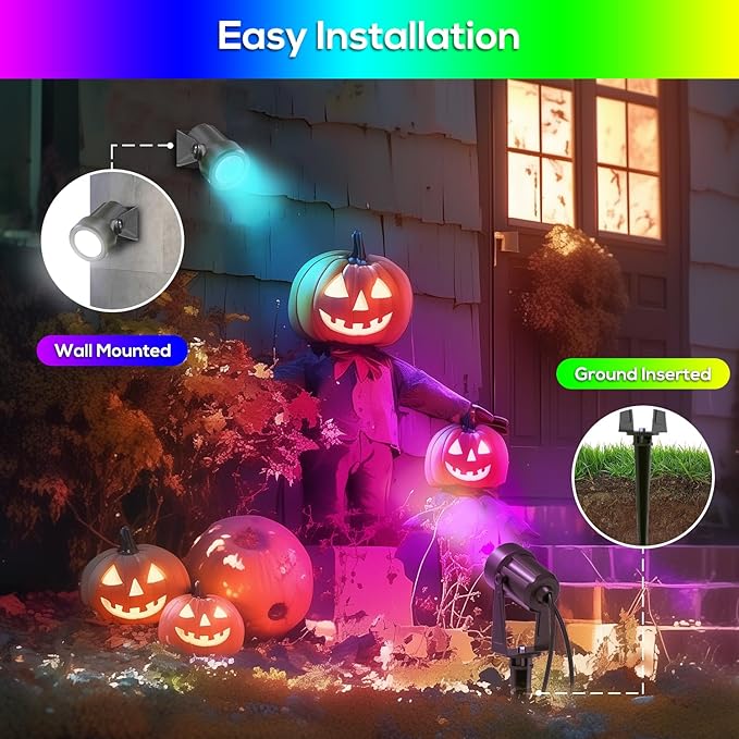 ZYAN Solar Spotlights Outdoor, Solar Landscape Lights with Remote Control, RGBW Colored Spot Lights for Yard, Garden, Lawn, Plant, Tree, Pool Areas, Auto On/Off, Dimmable & Waterproof (4 Pack)