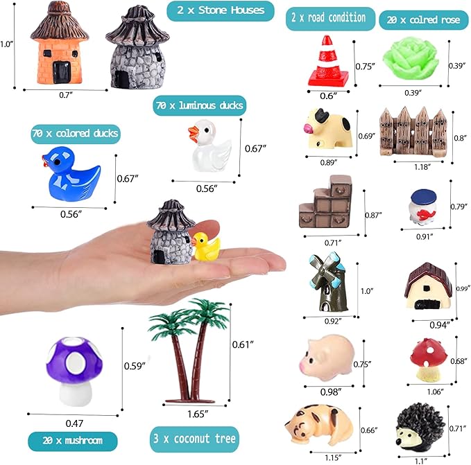 200 Pieces Fairy Garden Accessories, Mini Resin Duck,Fairy Garden Kit, Fairy Garden Animals, Miniature Figurines, Micro Landscape Ornaments Kit, Garden DIY Kit, Garden DIY Kit