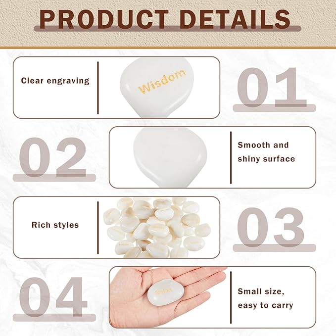 Fabbay Engraved Inspirational Stones Encouragement Motivational Rocks with Words Garden Positive Gift for Christmas Thanksgiving(White,40 Pcs)