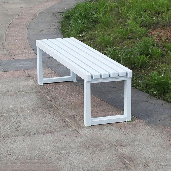 Weatherproof Metal Dining Bench, Outdoor Bench Backless Patio Bench 2-Person Farmhouse Bench Garden Bench for Kitchen, Living Room, Entryway(White,40in)