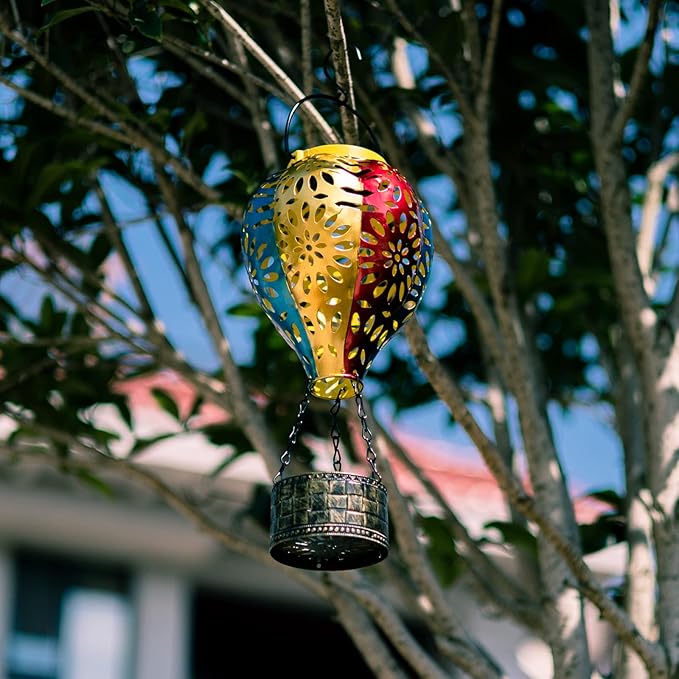 Solar Hot Air Balloon Lantern, Hanging Outdoor Waterproof Yellow LED Lantern