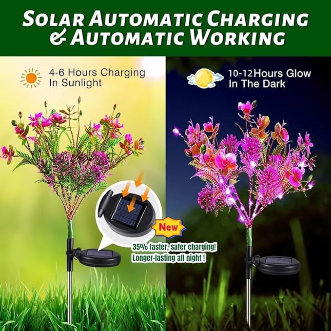Neporal Garden Solar Lights Outdoor Waterproof IP65, 2PK Phalaenopsis Solar Flowers Solar Garden Lights Waterproof for Patio Decor, Yard Decor,Gardening Gifts for Women