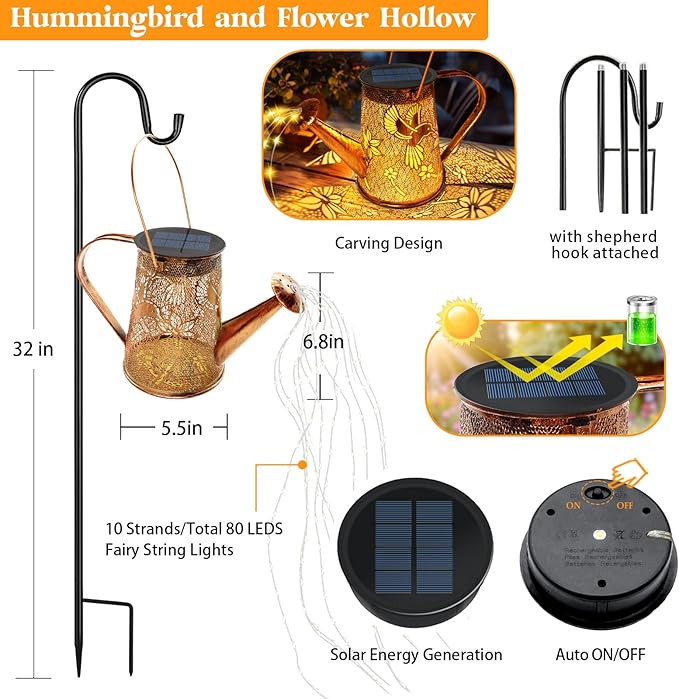 Solar Watering Can Lights,Hummingbird Mother's Day Gifts for Women Mom Grandma Birthday, Large Hanging Solar Lantern Waterproof Outdoor Garden Decorations for Yard Porch Landscape Patio Pathway