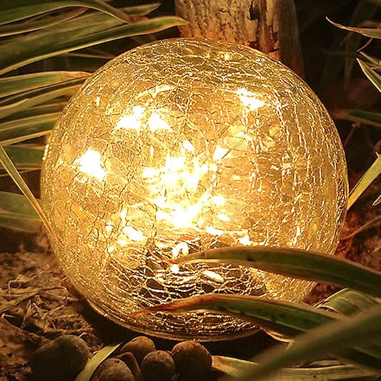 TOMEX Solar Garden Lights, Cracked Glass Ball Waterproof Warm White LED for Outdoor Decor Decorations Pathway Patio Yard Lawn, 1Pack (5.9")