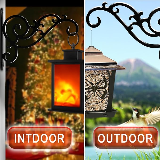 GSY 2 Pcs Hanging Plant Bracket 12-Inch,Wall Hook Hanging Plant Brackets,Black Iron Plants Indoor/Outdoor Planter Hangers Hooks,for Hanging Lanterns,Bird Feeders,Wind Chimes,Planters