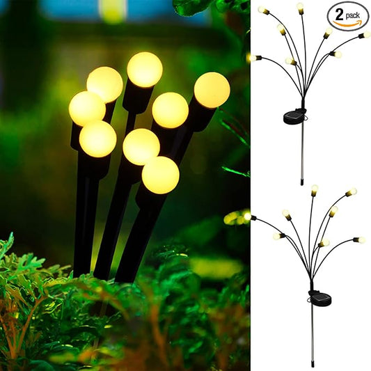 Solar Powered Firefly Lights Outdoor Waterproof 2-Pack, Swaying as Wind Blows, 8 LED Bulbs, Solar Garden Lights, Warm White, Outdoor Decorative Lights for Pathway Yard Patio Decorations