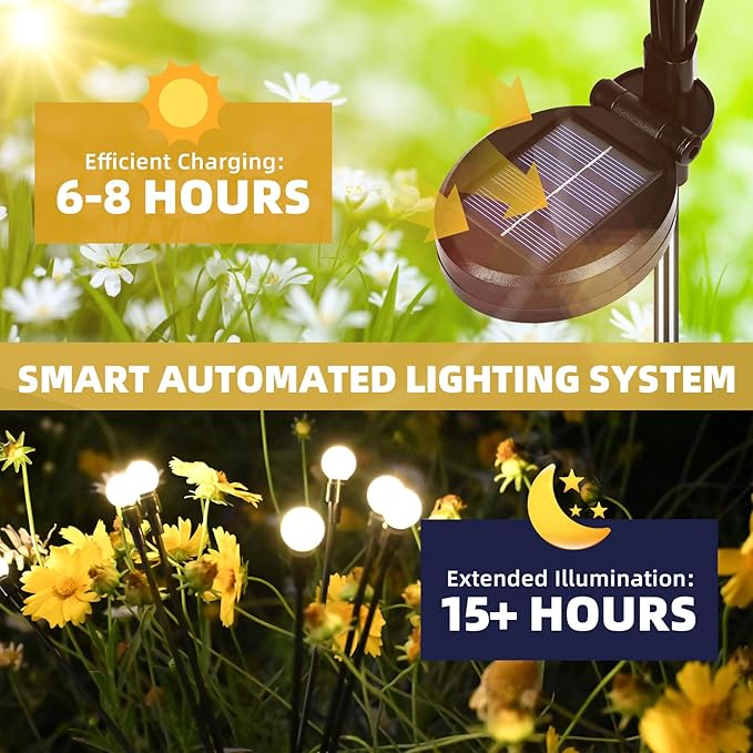 Solar Garden Lights, 4-Pack Dual Mode 40-LED Waterproof Outdoor Solar Firefly Lights for Yard, Patio, Pathway – Warm White Ambiance