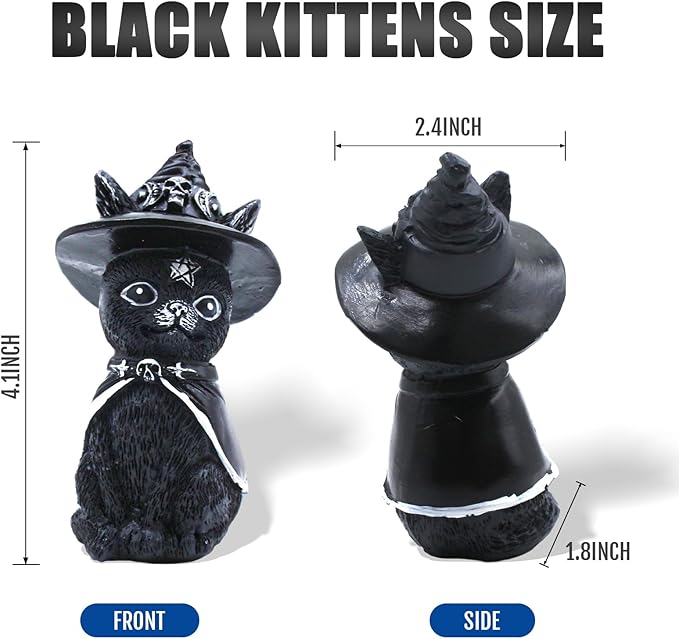 4 Cats Garden Decor Outdoor Statues Décor Black Cat Figurines, Gothic Home Decor, Cats Figurines Outdoor Lawn Ornament Decoration for Cats Lovers